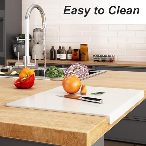 JJL Anti-Slip Acrylic Cutting Board with Counter Lip, 20 x 16 Inches, White, Perfect for Cutting Bread, Meat, and Vegetables, Ideal Choice for Kitchen Countertop Décor