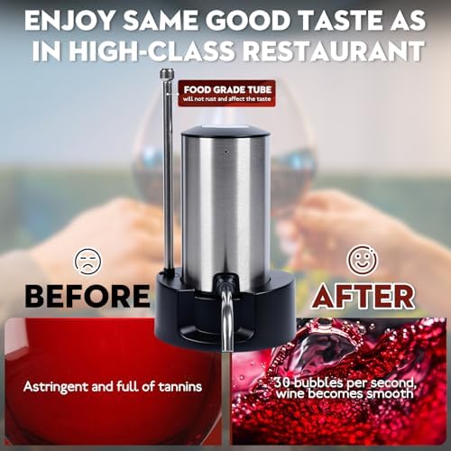 Electric Wine Aerator Pourer Automatic Wine Dispenser Pump with Retractable Tube for One-Touch Instant Oxidation Smart Wine Aerator Decanter for Travel/Home