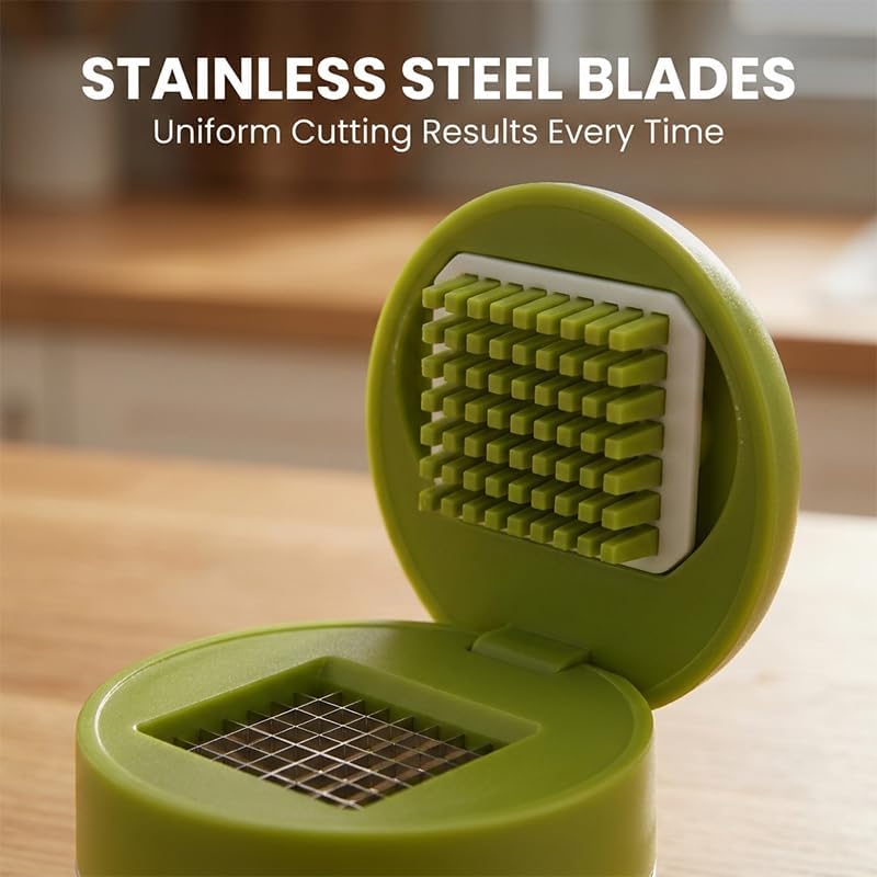 Garlic Press and Chopper with Container, Garlic Crusher and Mincer, Stainless Steel Blade Garlic Slicer, Manual Garlic Cutter for Kitchen Cooking and Food Prep (1)