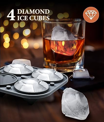 Silicone Large Ice Cube Molds (Set of 3), 6 Ice Ball Maker Mold, 6 Square Ice Cube Mold，4 Diamond, Reusable Whiskey Ice Mold, Ice Molds for Cocktails, Bpa Free, Freezer Ice Cube Tray (Grey)
