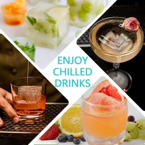 Large Ice Cube Trays 2 Pack, Silicone Easy-Release and Flexible Ice Cube Molds with Lids,1.8" Big Square Cubed Ice Trays for Whiskey and Cocktail, BPA Free and Dishwasher Safe (Blue)