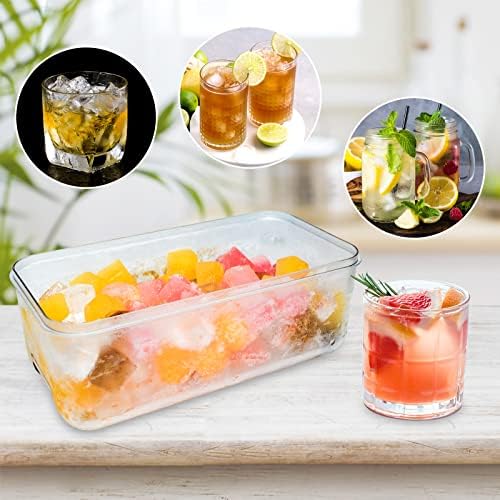Ice Trays for Freezer with Lid & Bin, Ice Cube Tray Making 64 pcs Ice Cubes, Easy Press to Release Ice, Ice Tray with Storage Bin Chilling Cocktail Whiskey Coffee 2 Trays 1 Ice Bucket & Scoop (Green)