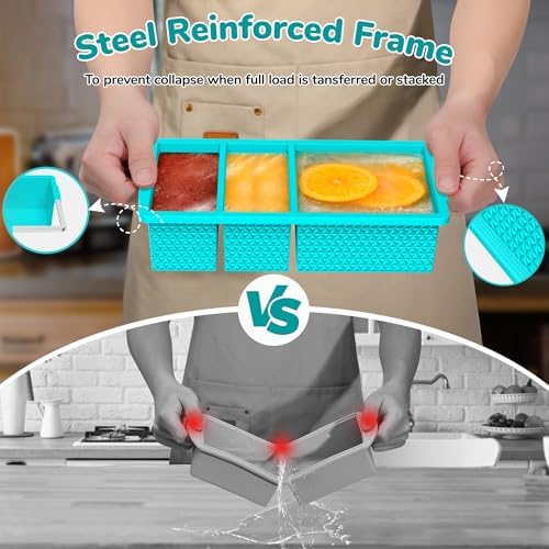 Silicone Freezer Trays with Lid (2-Pack), 1-Cup & 2-Cup Silicone Freezer Molds, Stackable Soup Cubes Freezer Tray with Lid for Portion Control,Food Storage & Meal Prep, Oven & Dishwasher Safe