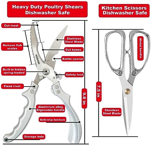 2 Pack Kitchen Shears,Heavy Duty Stainless Steel All-Purpose Poultry Meat Scissors for Cooking-Dishwasher Safe