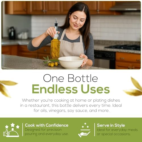 COURONNE CO. Recycled Glass Oil & Vinegar Bottle with Pour Spout, Clear