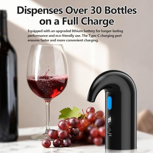 Electric Wine Aerator & Decanter Pump – Perfect Fathers Day Quiet Dual-Pump Aeration, Measured Pouring, Temp Display & USB Rechargeable System – Professional Wine Tool for Home Bars (Black)