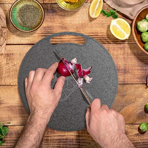 ABOOFAN Plastic Round Cutting Board, 12inch Non-Slip Chopping Board with Hanging Hole, Food Safe Cutting Block for Fruit, Meat, Veggies, Pizza, Dishwasher Safe