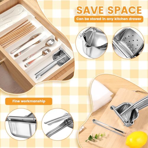 Orange Juice Squeezer Stainless Steel Manual Juicer Press, Citrus Press Juice Squeezer Handheld Lemon Press with 100 Strainer Bags and Food Clip Hand Press Citrus Juicer