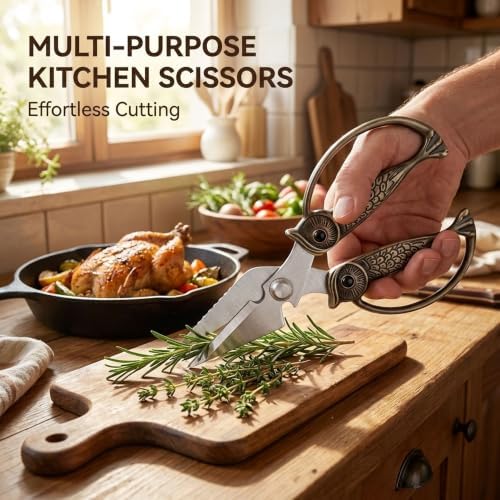 XSNBRD Heavy Duty Kitchen Scissors Bronzed Stainless Steel Owl Shears Large