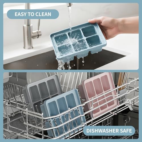 Large Silicone Ice Cube Tray Set of 3, Easy Release 6 Flexible Silicone Ice Cube Molds with Removable Lid, Reusable Freezer Stackable Ice Trays for Whiskey, No Floater, BPA Free