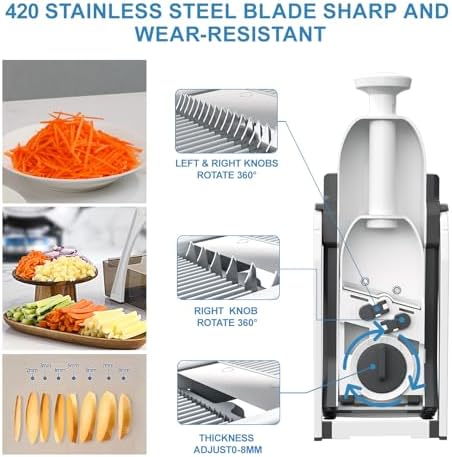 Mandoline Slicer for Kitchen &Safe Vegetable Chopper 5 in 1 & Adjustable mandoline slicer.Detachable Blade,Can cut slicing,strips,shredding and dicing Kitchen Veggie chopper, 01 Gray