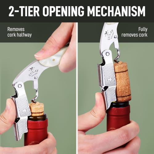Zulay Kitchen Corkscrew Wine Opener - Premium 420 Stainless Steel & Resin Wine Bottle Opener - Double Hinged Opener with Foil Cutter & Cap Remover - Resin
