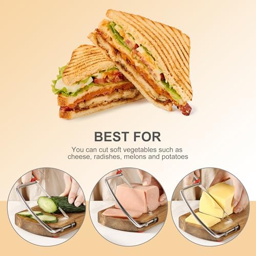 Wooden Cheese Slicer, Cheese Cutter Board with Stainless Steel Blade for Block Cheese, Vegetables, Butter, Sausages, Bread