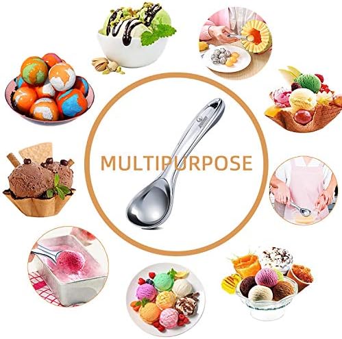Heavy Duty Ice Cream Scoop, Commercial Ice Cream Scoop with Hook Longer Professional Antifreeze-Metal Easy-Grip Unbreakable,High Qality Zinc Alloy(Silver)
