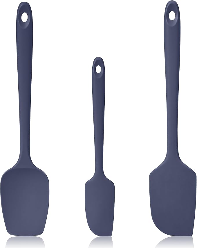 600ºF Heat Resistant Silicone Spatula Spoonula Set of 3, Blue | High Heat Food Safe Kitchen Use Scraper for Cooking Baking Mixing Scraping Stirring Cake Nonstick Cookware Pan Bowl