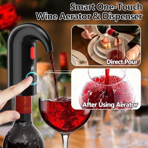 Electric Wine Aerator & Decanter Pump – Perfect Fathers Day Quiet Dual-Pump Aeration, Measured Pouring, Temp Display & USB Rechargeable System – Professional Wine Tool for Home Bars (Black)