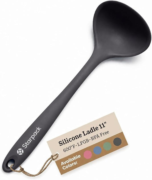 Starpack 'Ladle of Love' Premium Silicone Ladle Spoon 11" - Soup Ladles High Heat Resistant to 600°F - Kitchen Laldes for Serving - Non Stick Silicone Ladles - LFGB Grade Rubber Cooking Spoon - Gray