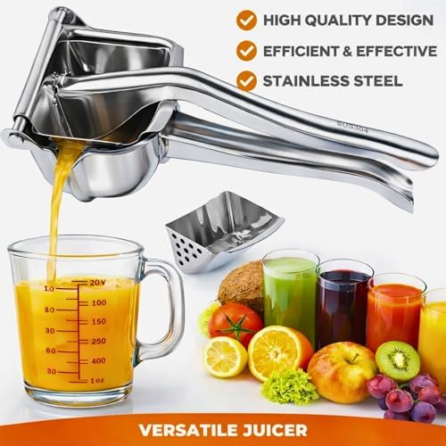 Large Lemon Squeezer Stainless Steel - Easy Squeeze Heavy Duty Lemon Juicer Hand Press - Ergonomic Citrus Squeezer & Fruit Juicer for Small Oranges, Lemons, & Limes - Easy to use and clean