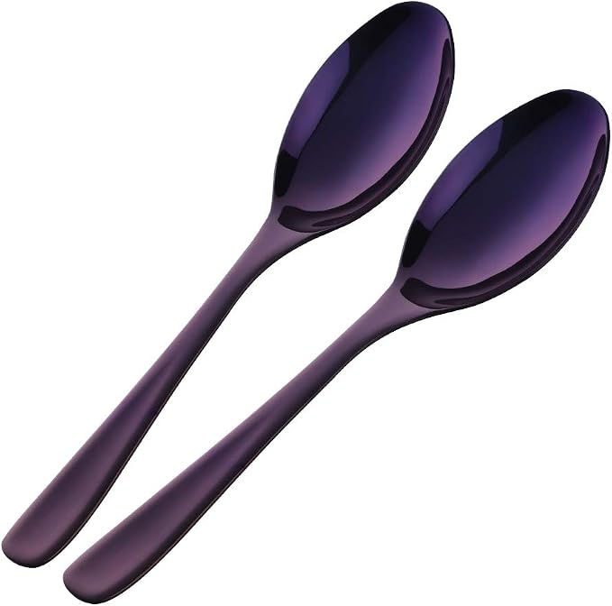 Buffet Serving Spoons, Stainless Steel 10 Inch Purple Plated Server Set of 2, Large Salad Serverware Utensils, Dishwasher Safe