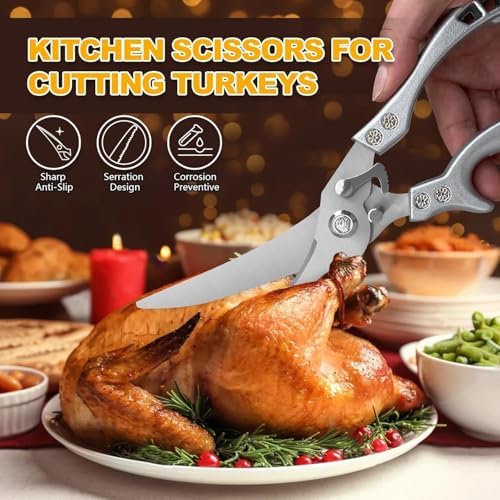Kitchen Scissors, Poultry Shears Heavy Duty, Stainless Steel Kitchen Scissors for Turkey, Chicken, Thanksgiving, Christmas Day