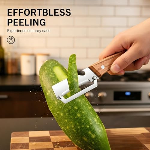 Premium Vegetable Peeler with Wooden Handle & Bottle Opener, Ultra-Sharp Stainless Steel Potato Peeler, Ergonomic Kitchen Peeler for Fruits Vegetables, Julienne Peeler (3)