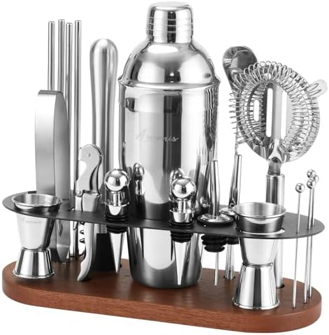 23-Piece Cocktail Shaker Set with Stand, 304 SS, Bartender Kit Gift