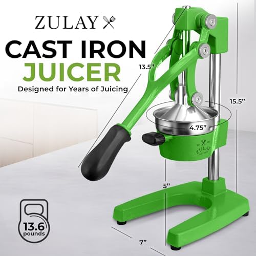 Zulay Kitchen Cast Iron Juicer - Heavy Duty Orange Juicer with Detachable Strainers for Easy Cleaning, Citrus Press for Citrus Fruits, Perfect for Bartenders, Juice Lovers & Health Enthusiasts