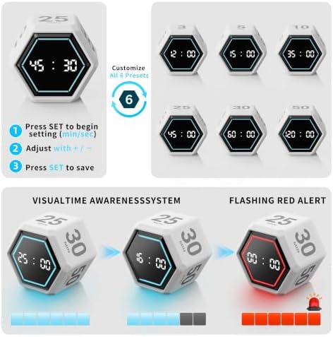 Visual Productivity Timer with Stopwatch, 5 & 25 Minute Presets