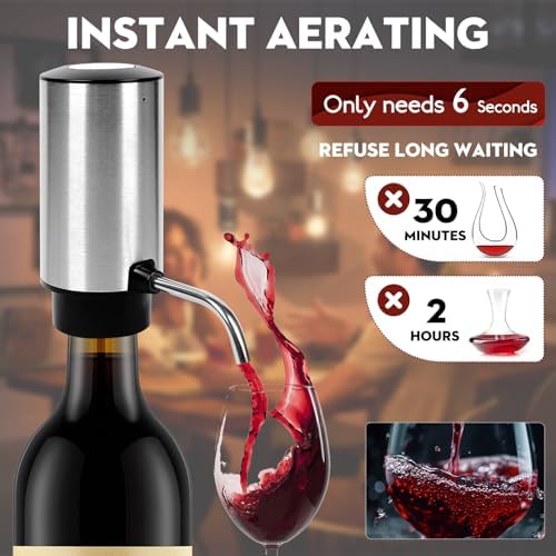 Electric Wine Aerator Pourer Automatic Wine Dispenser Pump with Retractable Tube for One-Touch Instant Oxidation Smart Wine Aerator Decanter for Travel/Home
