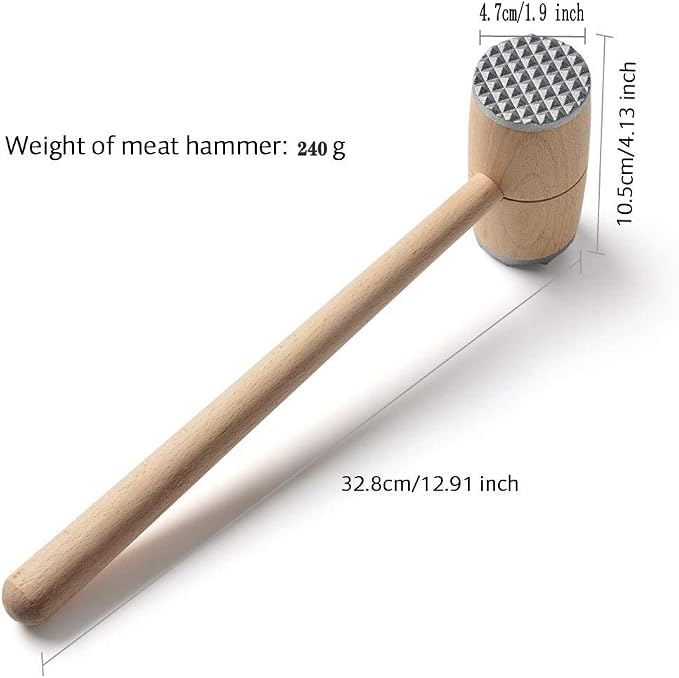 Vimi Meat Tenderizer Wooden Meat Tenderizer Mallet,Chicken Pounder with Double Side Aluminum Meat Mallet 12"