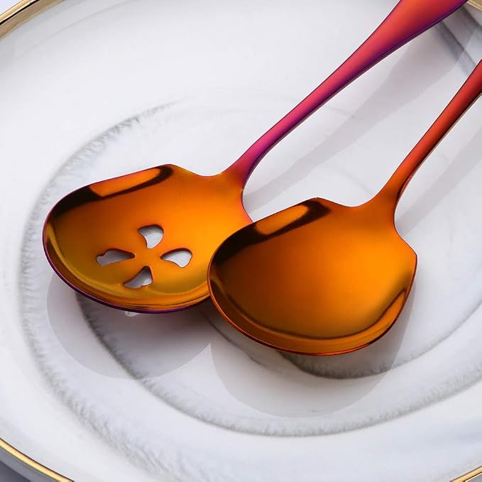 Meisha Serving Spoons Set, 3 Serving Spoons and 3 Slotted Serving Spoons, Orange Red Stainless Steel Serving Utensils for Buffet Can Banquet Cooking Kitchen - Mirror Polished