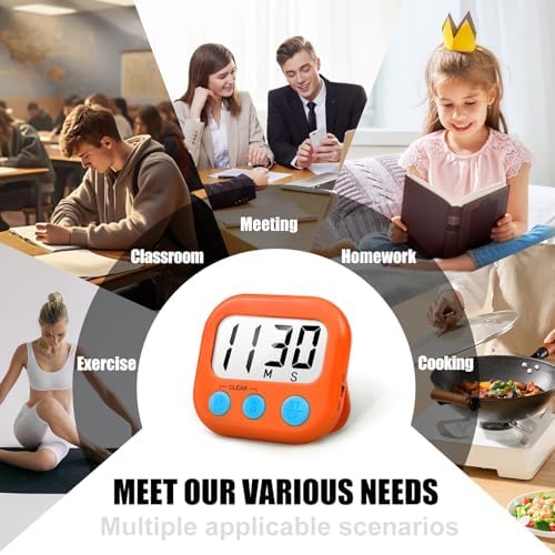 AOUCE Digital Kitchen Timers for Cooking, Timer for Kids 2 Pack Orange