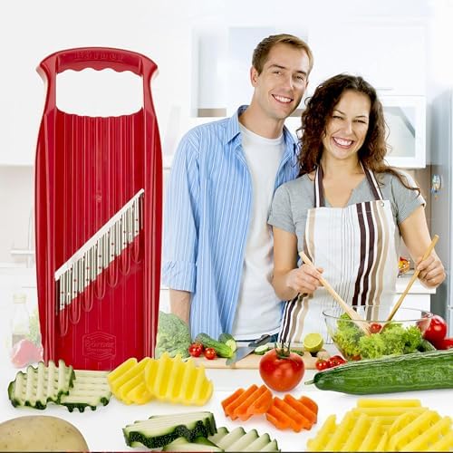 Börner by Reston Lloyd Wave-Waffle XXL Power Line • Crinkle Cut/Spirelli Vegetable Slicer • Slicer for Wave Waffle Cut Vegetables • Wavy French Fries • Made in Germany, Red