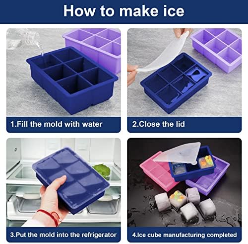 Excnorm Silicone Ice Cube Trays, 3‑Pack Large Square Molds with Lid