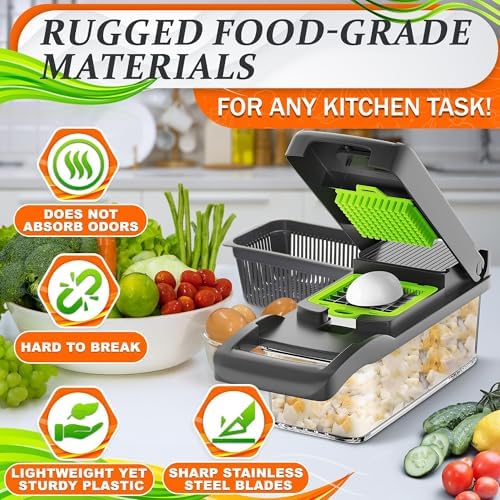 14-in-1 Vegetable Chopper with Container, 6 Blades & Finger Guard