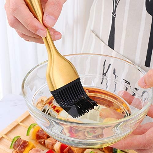 Stainless Steel Whisks Beating Stirring, Egg-Separators, Cake Shovels, Grill Basting Brush with 1 Pack Back Up Silicone Brush Heads, Baking Tool, Set of 5 -Gold