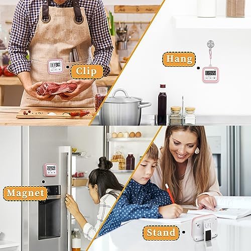 Timer, Kitchen Timers for Cooking Classroom Timer for Kids Teachers Magnetic Digital Timers 4 Pack, Pink