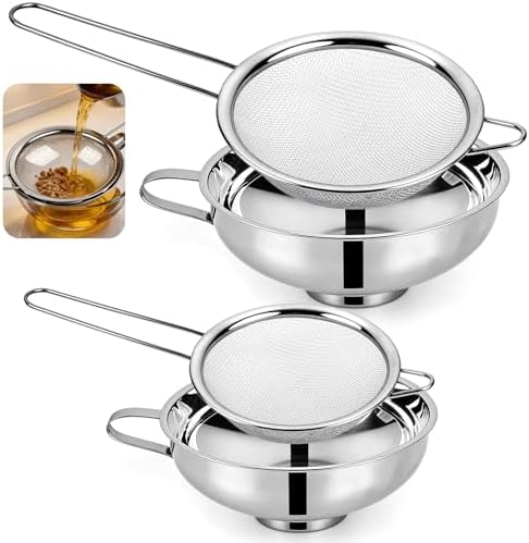 Supkiir 4 Pcs Stainless Steel Funnels with Fine Mesh Strainer, 1.4 Inch/2.1 Inch Stainless Steel Funnel for Kitchen Use, Wide & Narrow Mouth Canning Funnels Set for Spices Juices Powders Coffee Beans