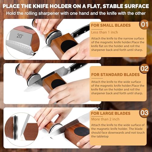 Rolling Knife Sharpener Kit, Knife Sharpener Tool with Replaceable Discs Diamond & Ceramic,15 & 20 Degree Multi-Purpose Magnetic Base, Suitable for Small, Medium, and Large Knives