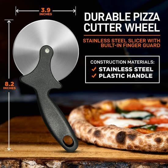 NutriChef 4-Inch Pizza Cutter Wheel - Sharp Stainless Steel Slicer with Built-in Finger Guard & Non-Slip Plastic Handle - Cuts Through Crusts, Bread, Pies, Dough, & More - Dishwasher Safe