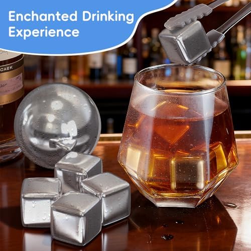 Whiskey Stones Set - Reusable Stainless Steel Ice Cubes & Balls
