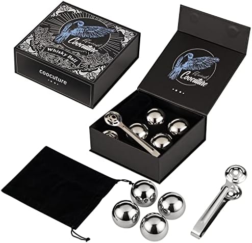 Whiskey Balls Set of 4 Reusable Stainless Steel Metal Ice Sphere Cubes Beverage Chilling Rocks Whiskey Stones Gifts for Men Him Husband from Wife