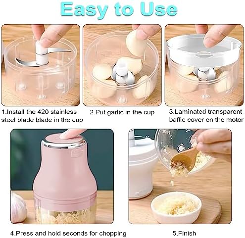Vegetable Chopper, 100ML Electric Garlic Chopper, Rechargeable Mini Blender, Powerful Small Food Processor, Blender to Vegetable, Wireless Food Cutter for Ginger, Chili, Fruit, Meat, etc（Pink）
