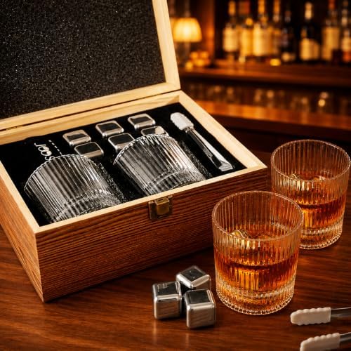 Whiskey Glasses Gift Set - Premium Heavy Glasses with Chilling Stones,Whiskey Stones Gift Set, Drinking Gifts for Men Dad Husband Boyfriend Birthday Anniversary Christmas