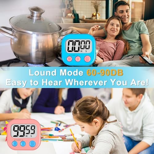 ZILLEEN Digital Kitchen Timers for Cooking Kids Blue Pink 6 Pack