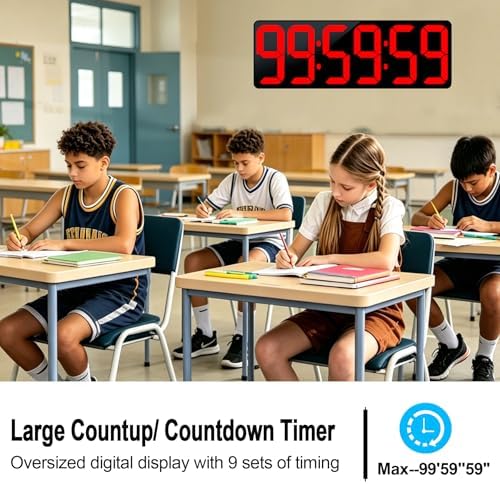 TXL 17.2" Bluetooth Digital Wall Clock with Seconds, Large Countdown Timer for Classroom Home Gym Kitchen Office, Alarm Clock with Remote Control, 4 Dimmable Brightness, Auto DST (Red)