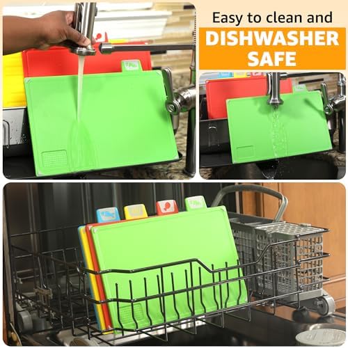 Cutting Board Set 12"L x 9"W: 4-Piece Color-Coded, Non-Slip, BPA-Free, Perfect kitchen essentials for new home, Dishwasher Safe with Premium Scissors & Chopping Board Organizer, Quality kitchen stuff.