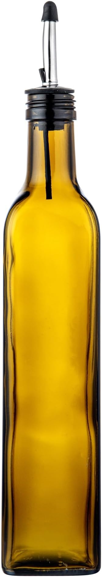 Restaurantware-Chef 101 16.9 Ounce Olive Oil Dispenser, 1 Kitchen Oil Dispenser Bottle - With Stainless Steel Pourer, Non-Leaking, Amber Glass Pourer, For Cooking Or Salad Dressings