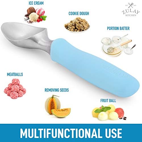 Zulay Heavy Duty Ice Cream Scoop - Stainless Steel Ice Cream Scooper With Non-Slip Rubber Grip - Durable Ice Cream Spade - Anti-Thaw Icecream Scoup For Frozen Ice Cream & Gelato (Blue)
