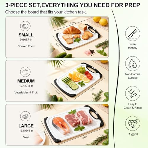 Viretang Dishwasher Safe Cutting Board for Kitchen, 3 Pieces, Grinding Area